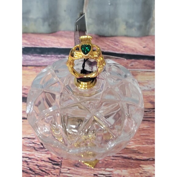Killarney Crystal Trinket Box 22k Gold Finishing Shamrock~ Green Stones~ Ireland - Picture 2 of 6